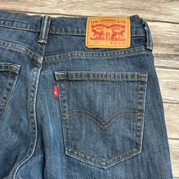 Levi's Men's 511 Slim Fit Dark Blue Denim Jeans W31 L30 31 x 30 Straight Leg Zip - Picture 6 of 11